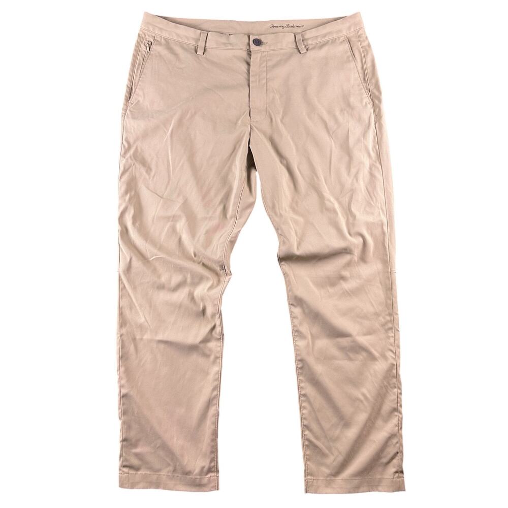 Tommy Bahama Mens Khaki Performance Pants Sz 38x30 Chino Flat Front Golf Preppy‎